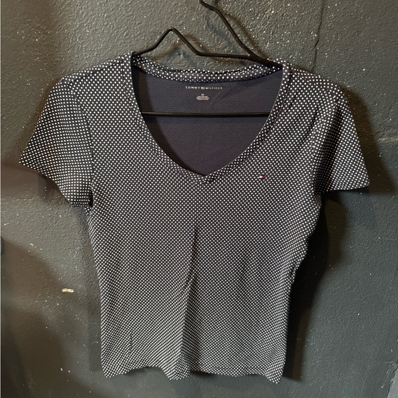 Tommy Hilfiger Dark Blue Polka Dot Fitted Short Sleeve Tee - Picture 1 of 3